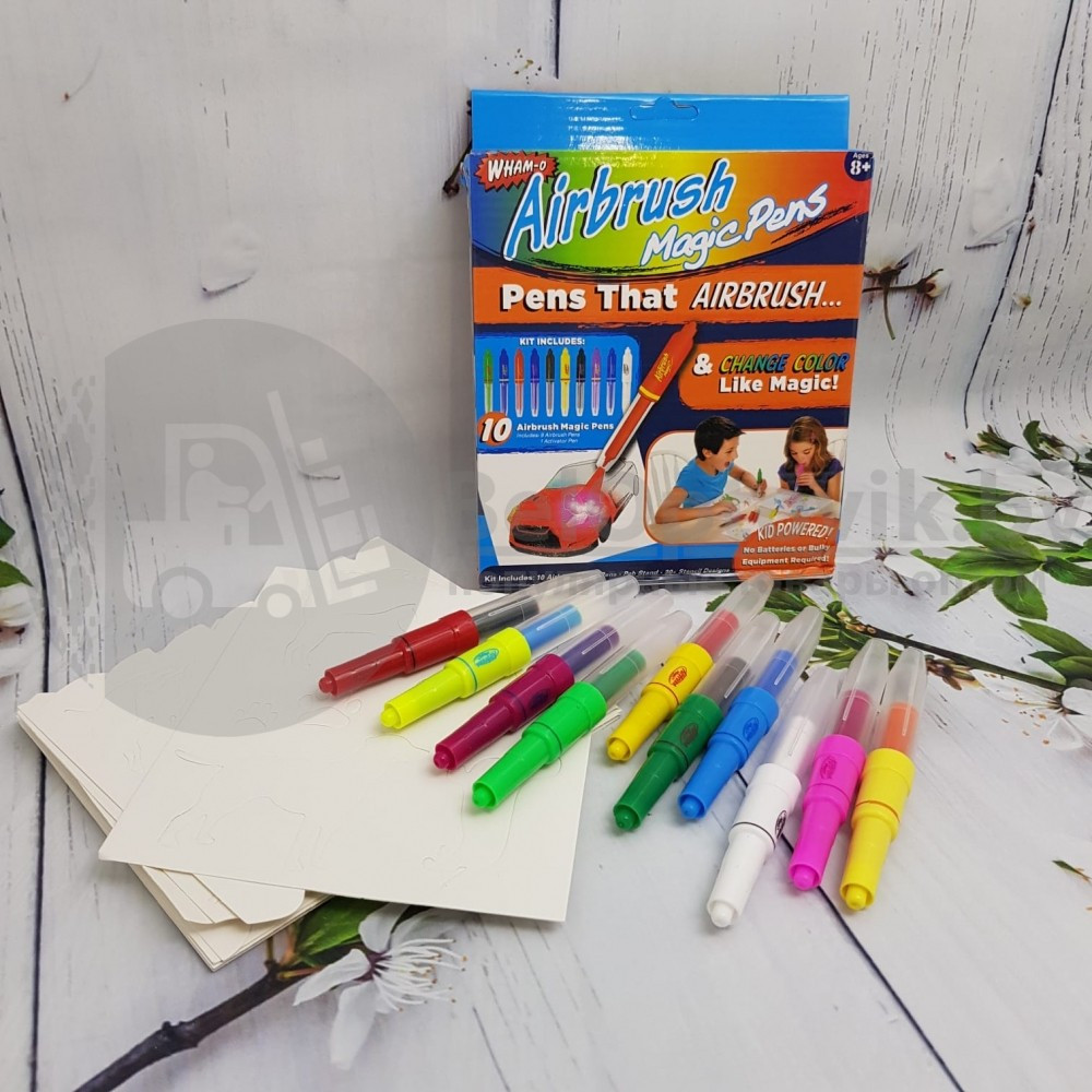 Воздушные фломастеры Airbrush Magic Pens, 10 маркеров в наборе 10 разнообразных трафаретов - фото 2 - id-p181595000