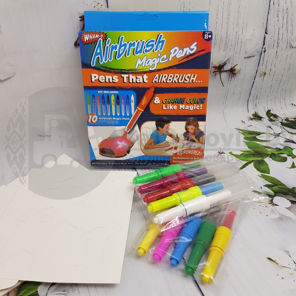 Воздушные фломастеры Airbrush Magic Pens, 10 маркеров в наборе 10 разнообразных трафаретов - фото 4 - id-p181595000