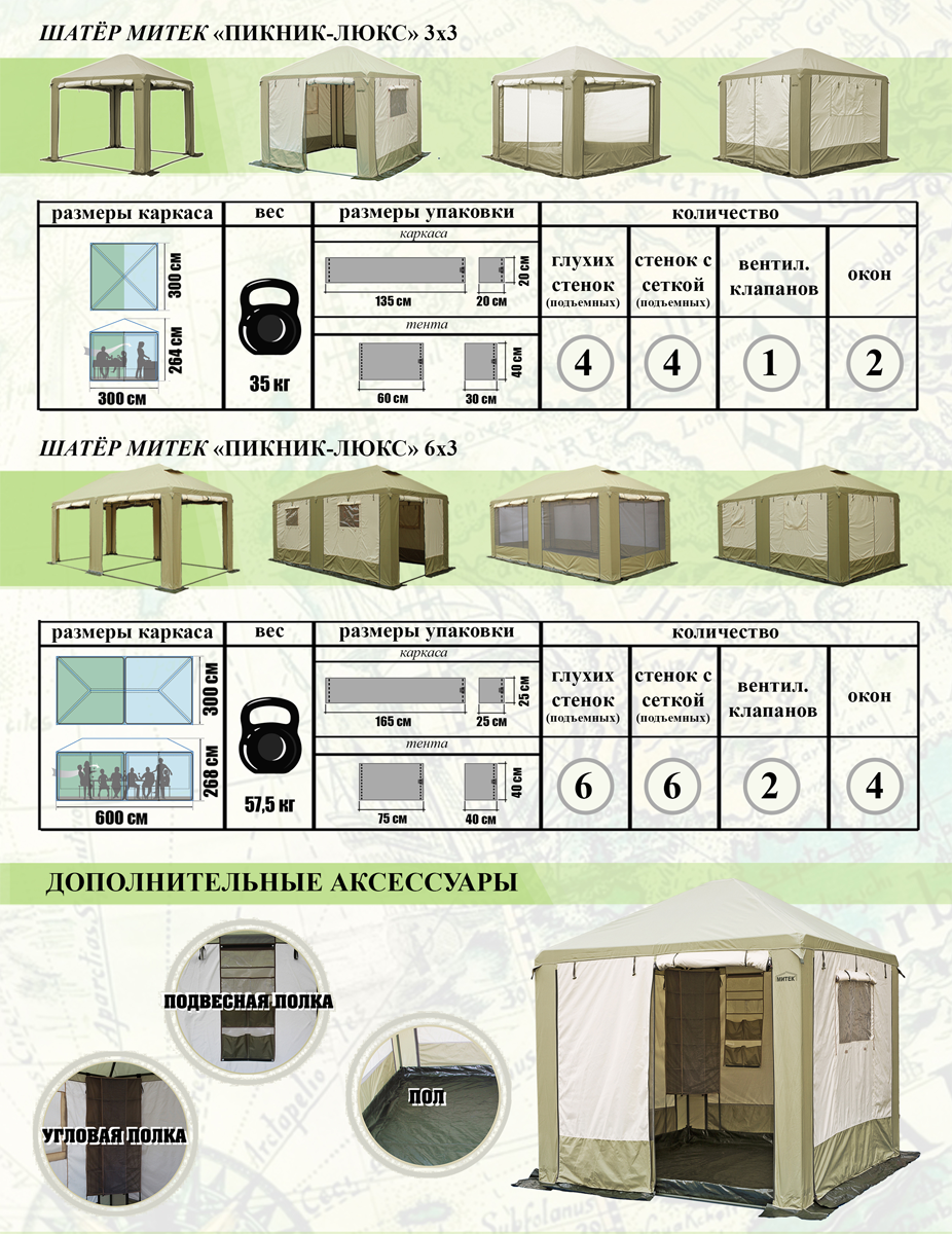 Шатер Митек «Пикник-Люкс» 3,0х3,0 хаки-беж - фото 6 - id-p181601251