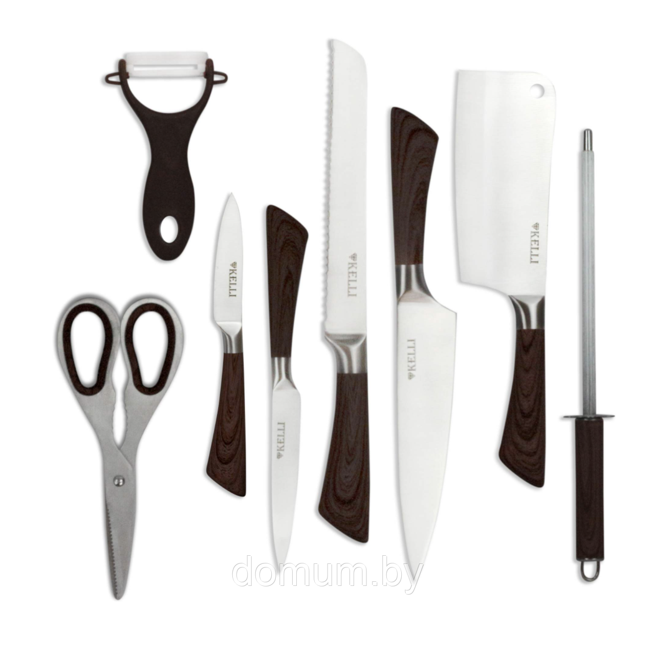 Набор кухонных ножей Kelli на подставке 9 предметов KL-2127 - фото 2 - id-p177842649