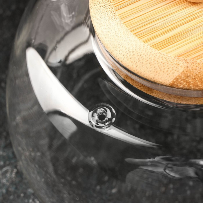 Чайник стеклянный заварочный с бамбуковой крышкой и металлическим фильтром «Эко. Бабл», 800 мл, 18×13,5×12,5 - фото 2 - id-p181643889