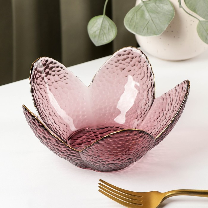 Салатник стеклянный фигурный «Цветок», 280 мл, d=16 см, цвет розовый - фото 1 - id-p181644053