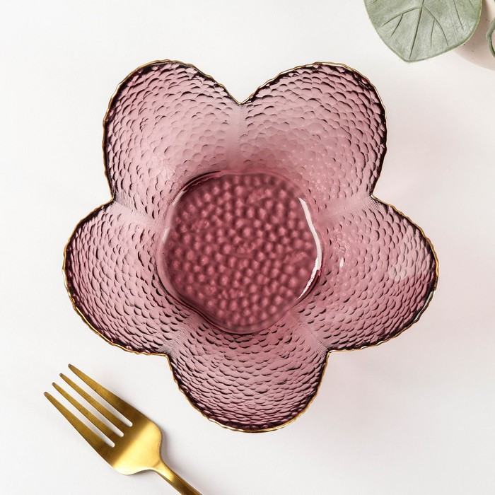 Салатник стеклянный фигурный «Цветок», 280 мл, d=16 см, цвет розовый - фото 2 - id-p181644053