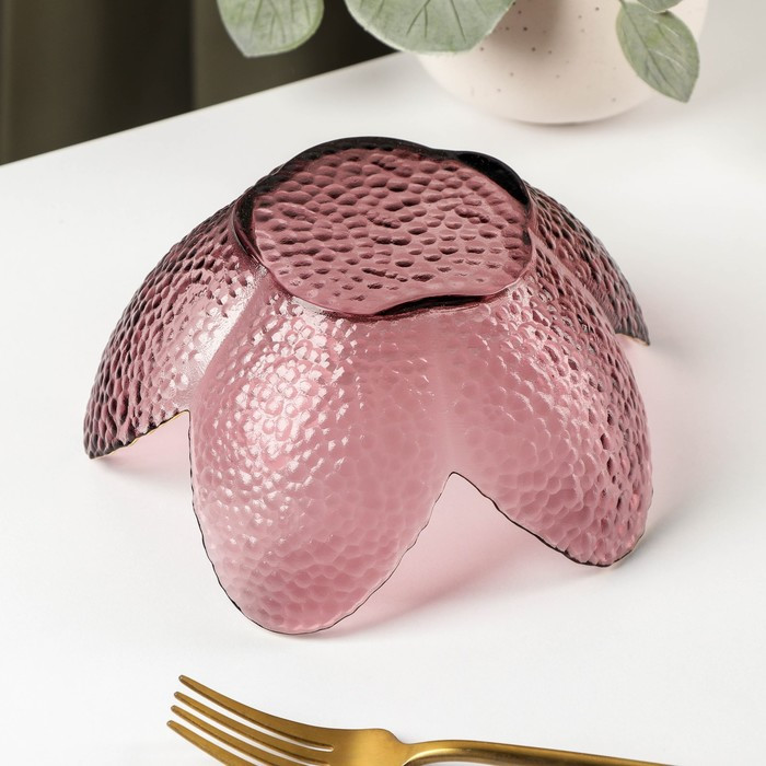 Салатник стеклянный фигурный «Цветок», 280 мл, d=16 см, цвет розовый - фото 3 - id-p181644053