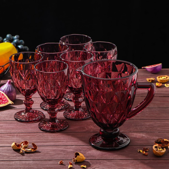 Набор питьевой из стекла «Круиз», 7 предметов: кувшин 1,1 л, бокалы 300 мл, 6 шт, цвет розовый - фото 1 - id-p181644126