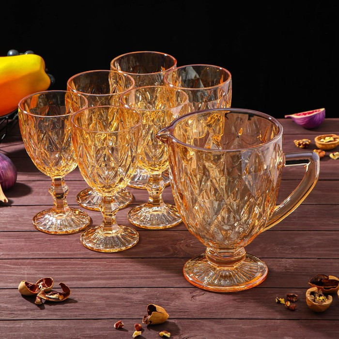 Набор питьевой из стекла «Круиз», 7 предметов: кувшин 1,1 л, бокалы 300 мл, 6 шт, цвет золотой - фото 1 - id-p181644128