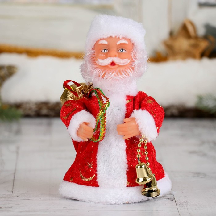 Дед Мороз "Красная шубка, с колокольчиком" двигается, 17,5 см - фото 1 - id-p181641504