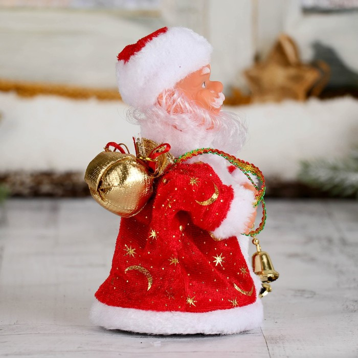 Дед Мороз "Красная шубка, с колокольчиком" двигается, 17,5 см - фото 4 - id-p181641504
