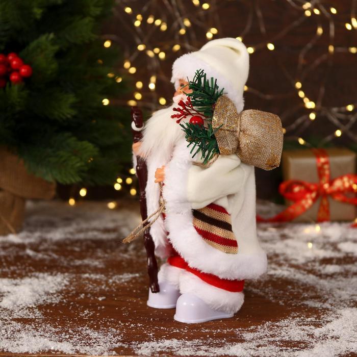Дед Мороз "В белом костюмчике с орнаментом, с посохом" двигается, 11х30 см - фото 2 - id-p181641506
