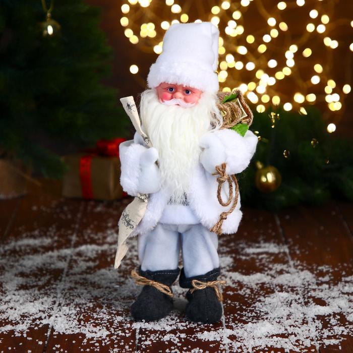 Дед Мороз "В белом полушубке с мешком" двигается, 29 см - фото 1 - id-p181641516