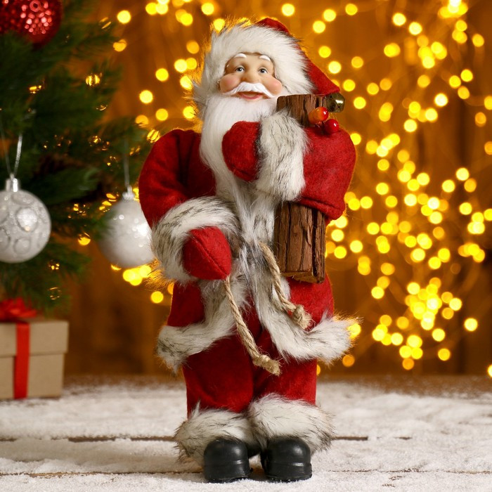 Дед Мороз "В красной шубке, с брёвнышком" 29 см - фото 1 - id-p181641548