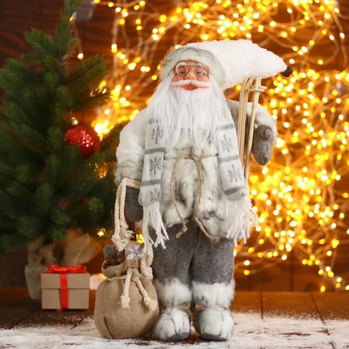 Дед Мороз "В белой шубке с лыжами" 23х45 см - фото 1 - id-p181641564