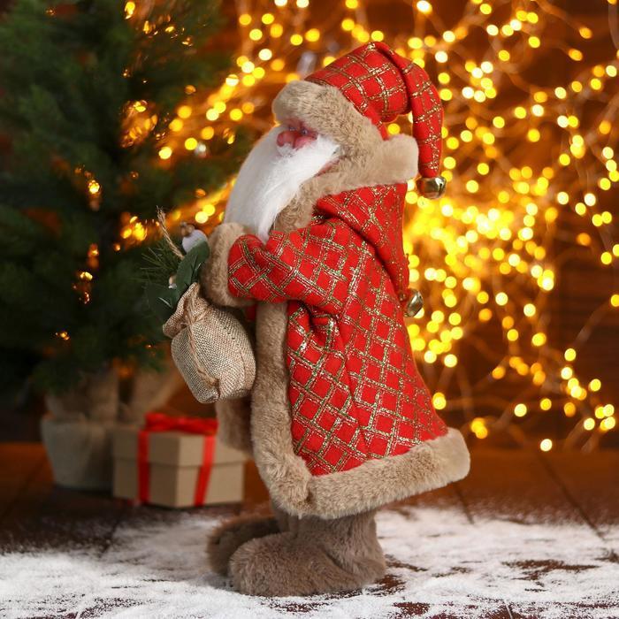 Дед Мороз "В красной шубке в клетку с подарками" двигается, 20х40 см - фото 2 - id-p181641573