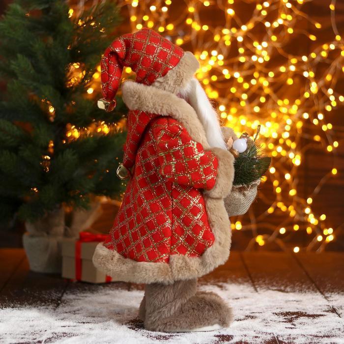 Дед Мороз "В красной шубке в клетку с подарками" двигается, 20х40 см - фото 4 - id-p181641573