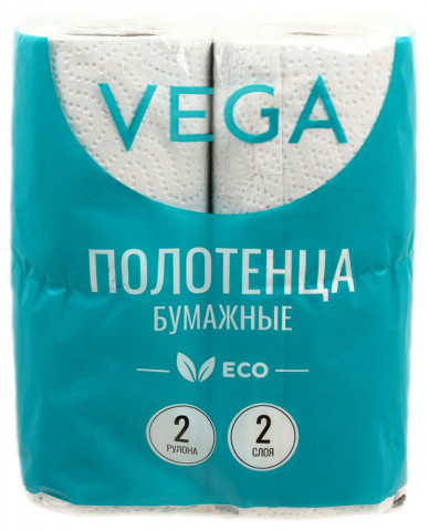 Полотенца бумажные Vega (в рулоне) 2 рулона, ширина 205 мм, серые