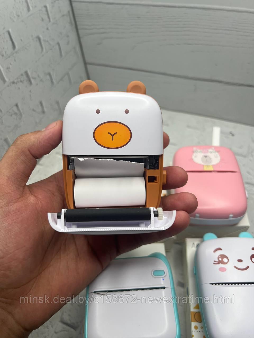 Портативный мини принтер Mini Learns Printer для печати с телефона. Медведь