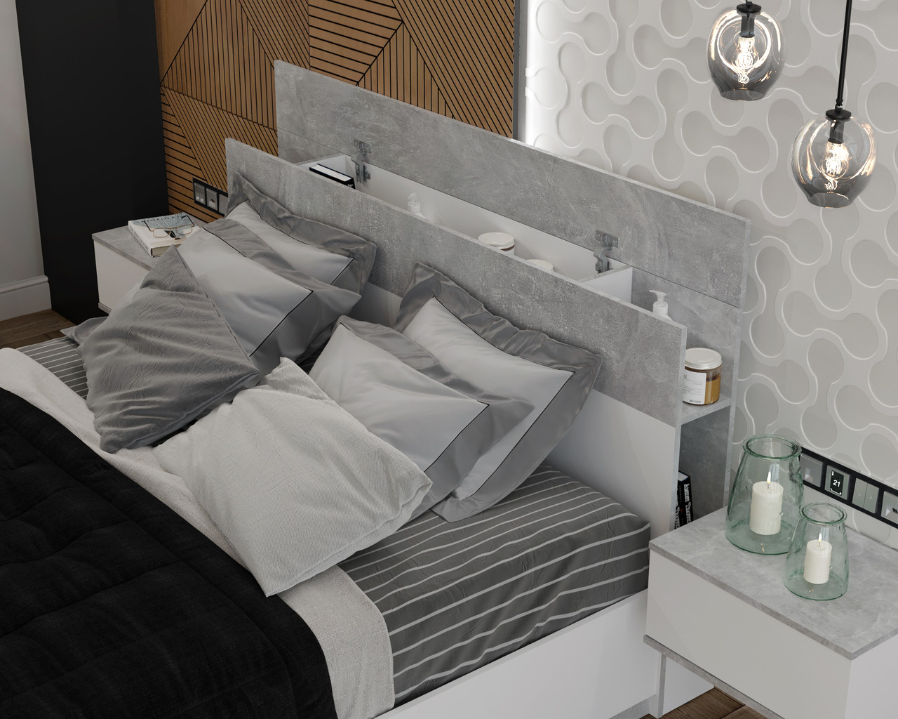Набор мебели для жилой комнаты Quartz-13 (Спальня-1) кровать с ПМ фабрика Интерлиния - 2 варианта цвета - фото 2 - id-p181785334