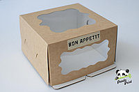 Коробка "Bon appetit" с прозрачным окном с двух сторон 190х190х115 крафт