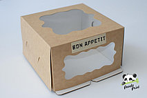 Коробка "Bon appetit" с прозрачным окном с двух сторон 190х190х115 крафт