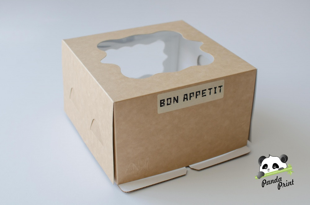 Коробка "Bon appetit" с прозрачным окном с двух сторон 190х190х115 крафт - фото 3 - id-p178144725