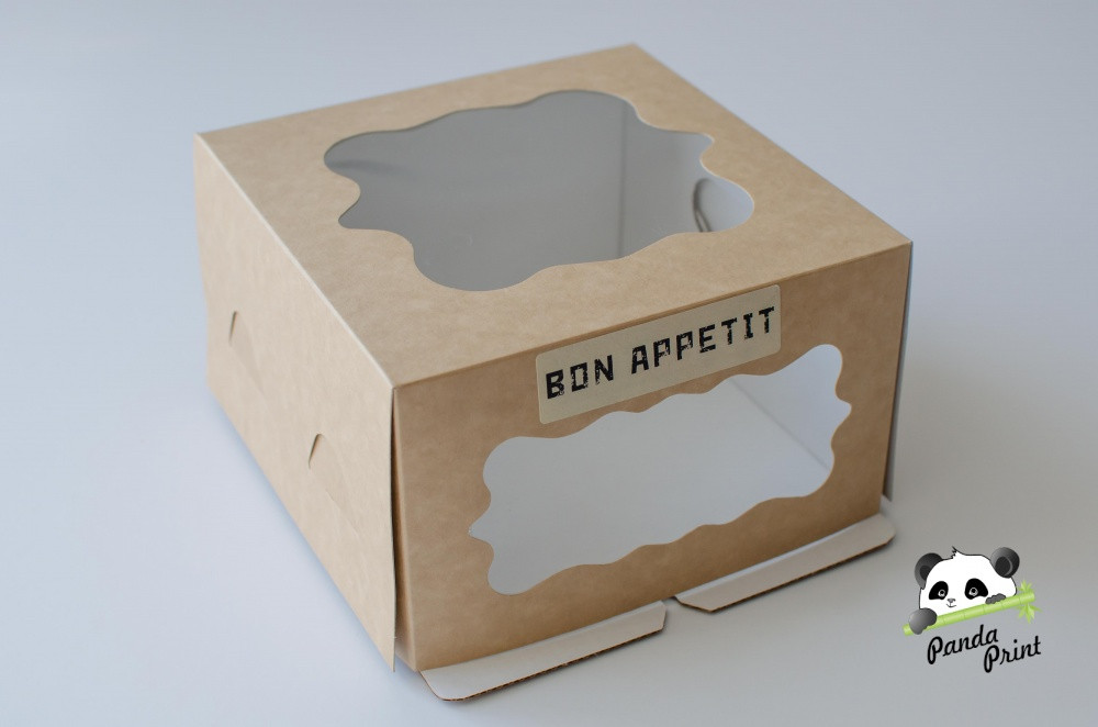 Коробка "Bon appetit" с прозрачным окном с двух сторон 190х190х115 крафт - фото 2 - id-p178144725
