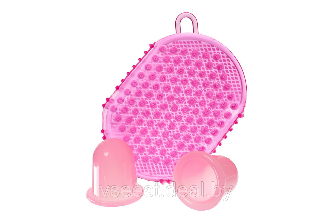 Массажный набор “Антицеллюлит” (2 pcs Cupping and Massage Bath Mitt set, pink)KZ 0916