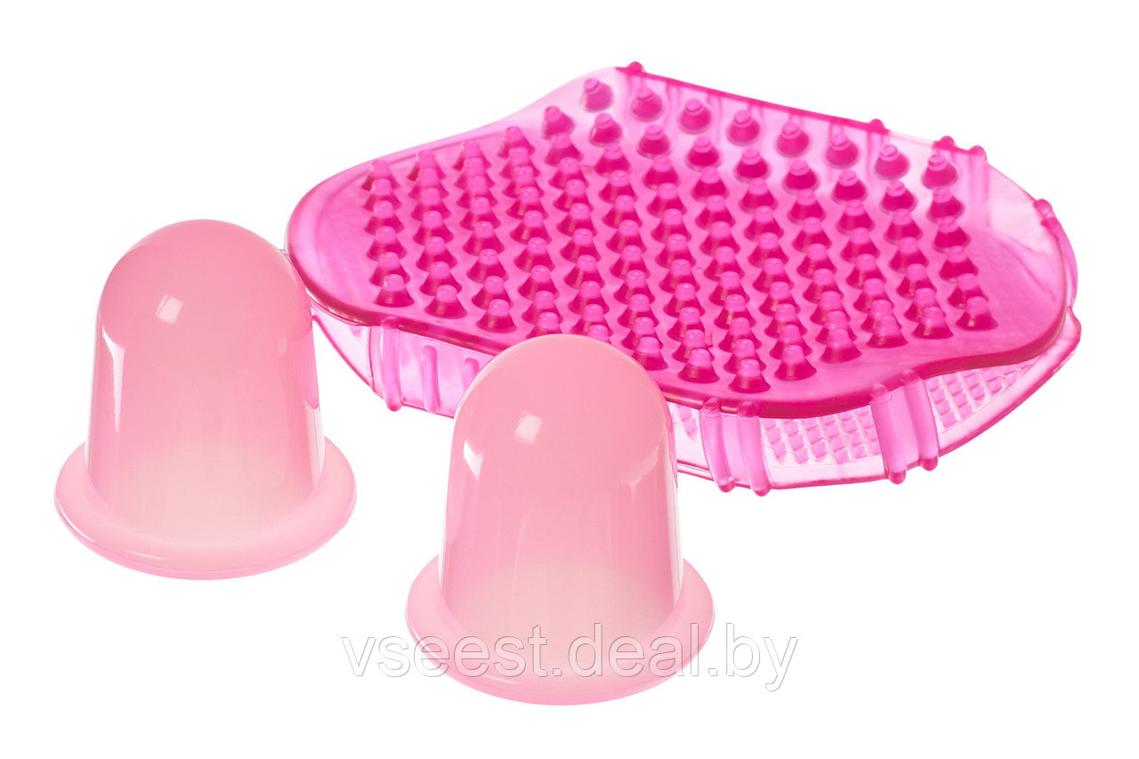 Массажный набор Антицеллюлит (2 pcs Cupping and Massage Bath Mitt set, pink)KZ 0916 - фото 2 - id-p181888406