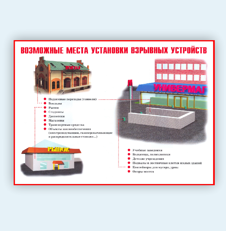 Информационный стенд "Возможные места установки взрывных устройств антитеррор"
