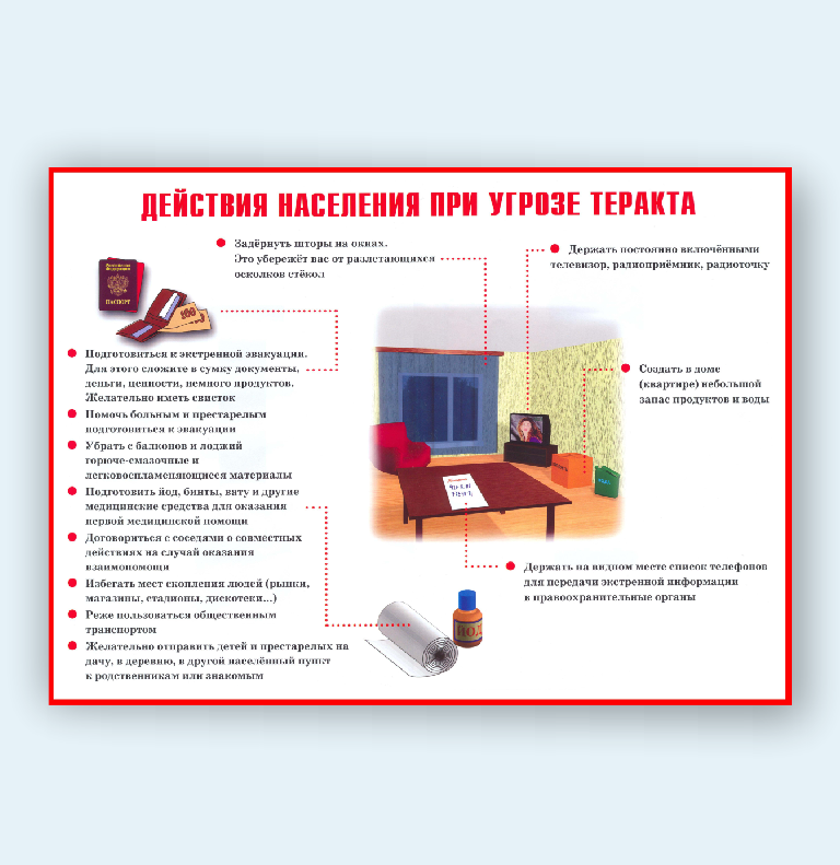 Информационный стенд "Действия населения при угрозе теракта"
