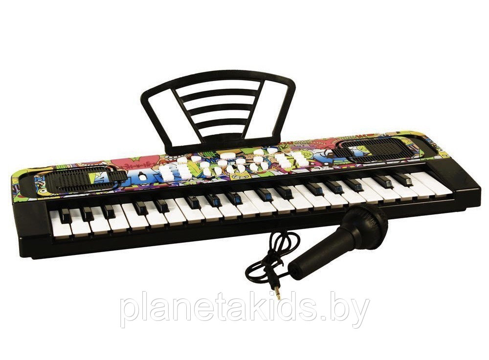 Синтезатор ( пианино) с микрофоном от батареек, арт. MTK009-3 - фото 2 - id-p181943847