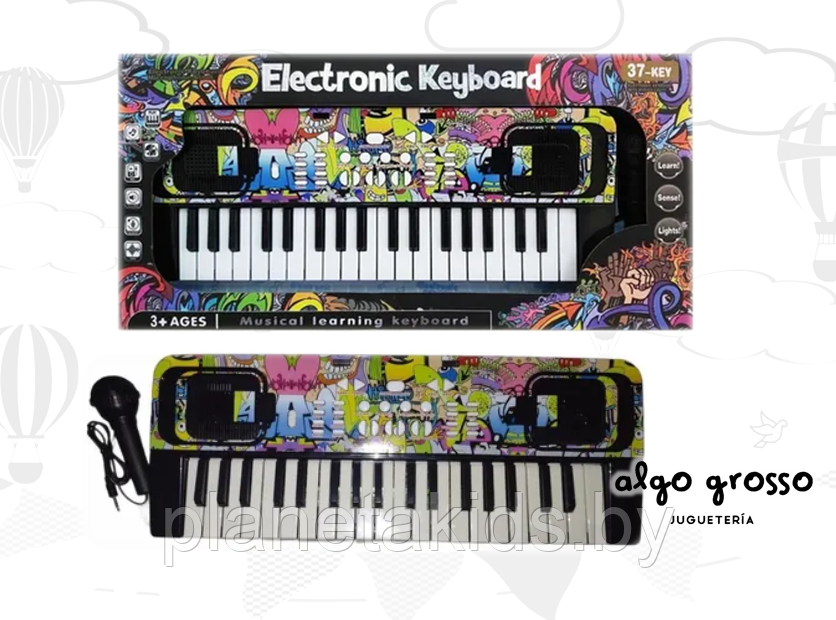 Синтезатор ( пианино) с микрофоном от батареек, арт. MTK009-3 - фото 3 - id-p181943847