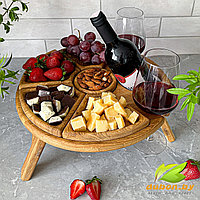 Складной составной винный столик из Дуба на 1 бутылку и 2 бокала "Романтик - 2"