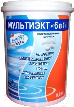 Комплексное средство для бассейна Маркопул Кемиклс Мультиэкт 6 в 1 картриджи (0.8кг), фото 2