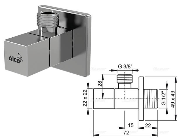 Угловой вентиль 1/2"х3/8", квадратный Alcaplast - фото 1 - id-p181957847