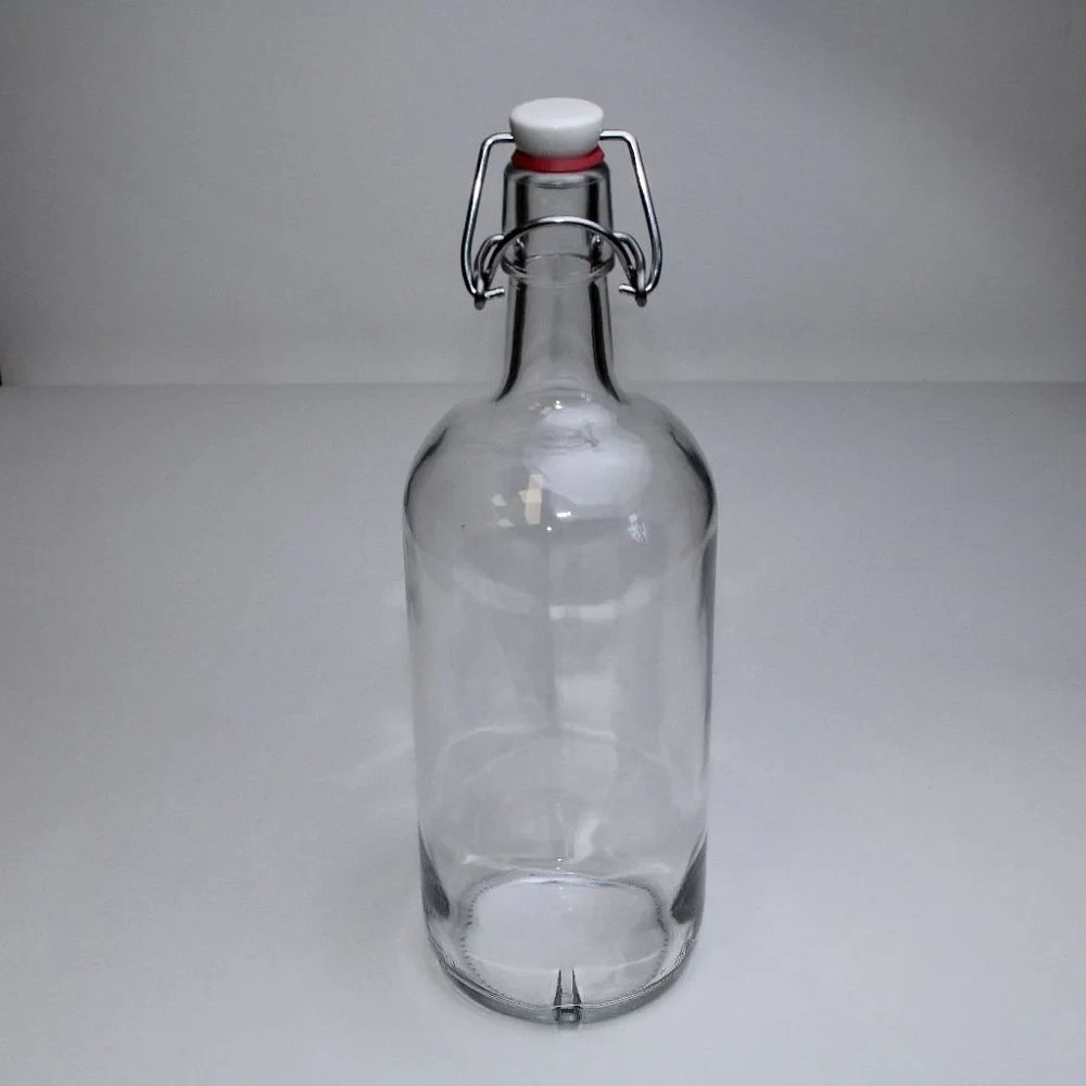Стеклянная бутылка 1,0 л. (1000 мл.) «Бугельная» (Прозрачная) с пробкой