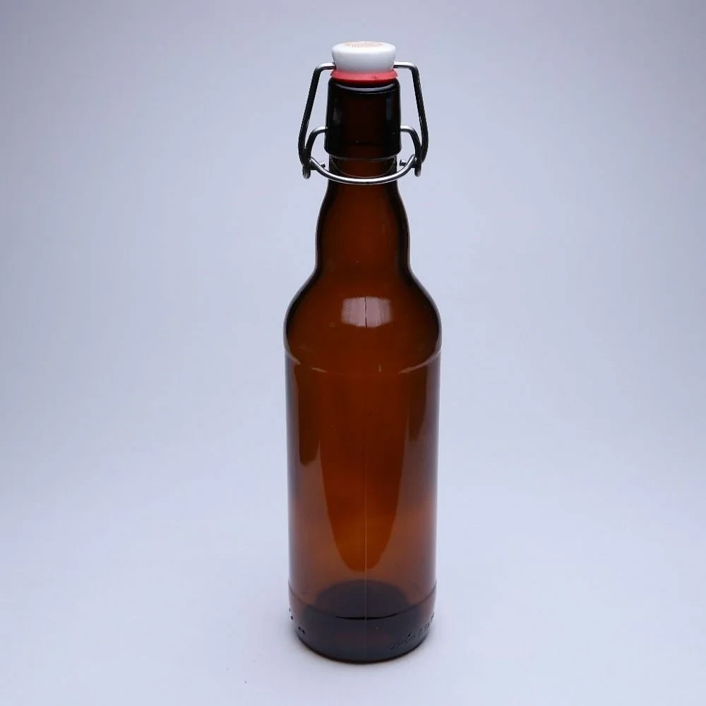 Стеклянная бутылка 0,500 л. (500 мл.) «Бугельная» (Коричневая) с пробкой