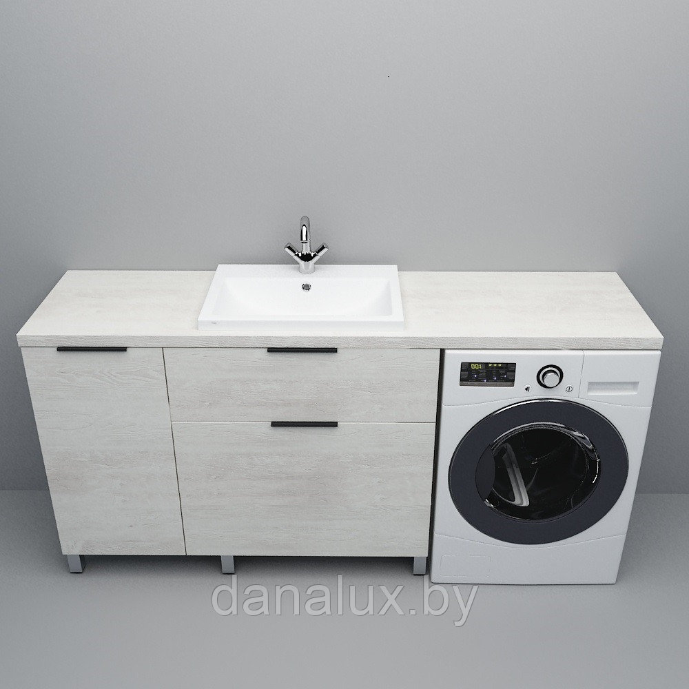 Тумба со столешницей Дана Венеция Топ 200 напольная с корзиной (сосна касцина) ящики справа (под стиральную