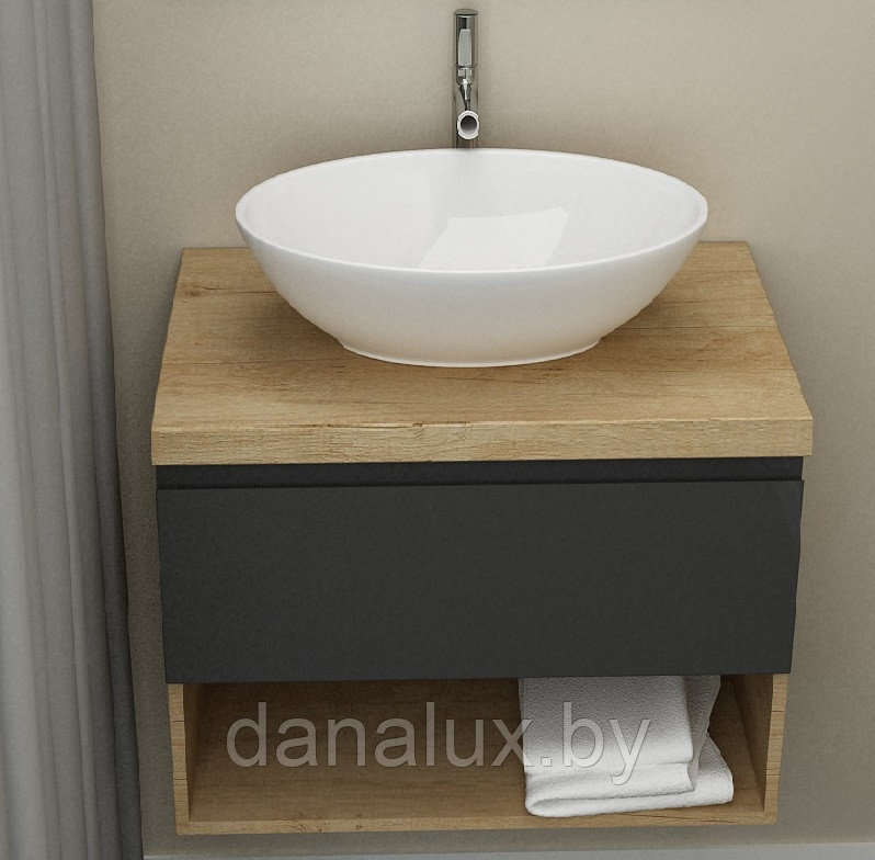 Тумба со столешницей Дана Оптима Топ 40 подвесная (дуб/черный), фото 1