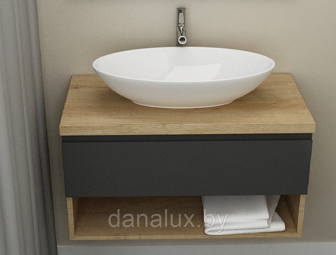 Тумба со столешницей Дана Оптима Топ 90 подвесная (дуб/черный)
