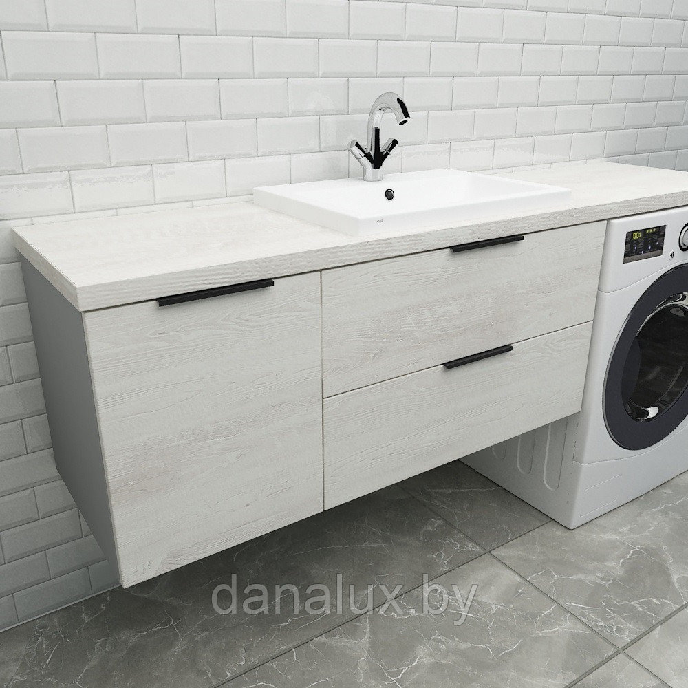 Тумба со столешницей Дана Венеция Топ 170 подвесная с корзиной (сосна касцина) корзина слева (под стиральную, фото 1