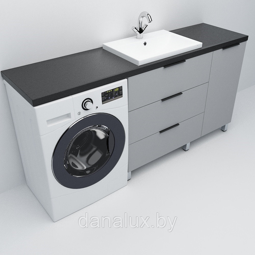 Тумба со столешницей Дана Венеция Топ 180 напольная на 3 ящика (оникс серый) ящики слева (под стиральную