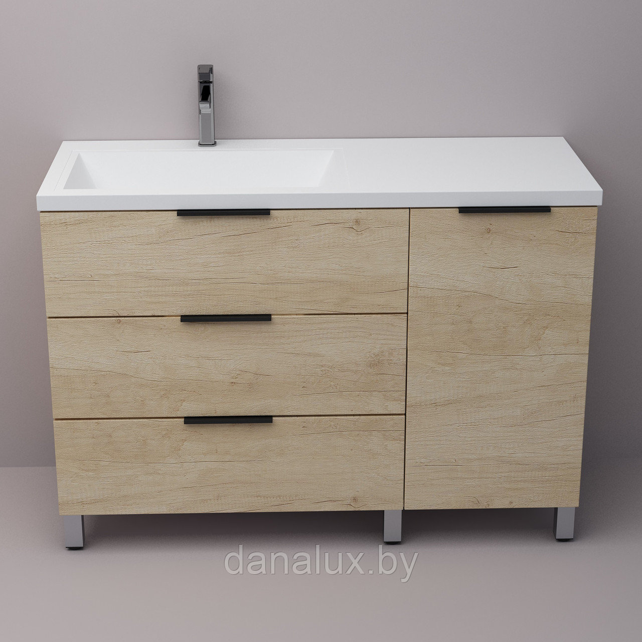 Тумба с умывальником Дана Венеция Люкс 110 напольная на 3 ящика (цвет дуб) чаша слева