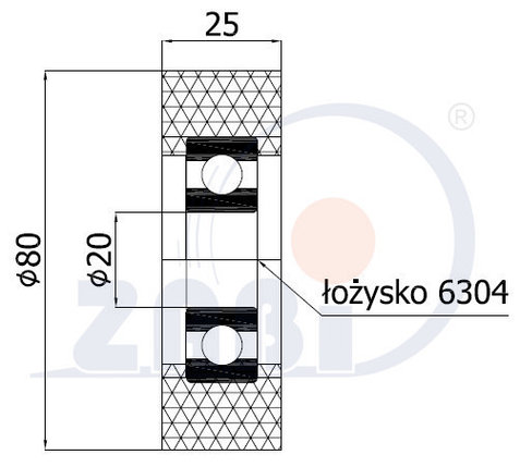 Ролик полиуретановый RP-80-25/20 (Польша) Zabi, фото 2
