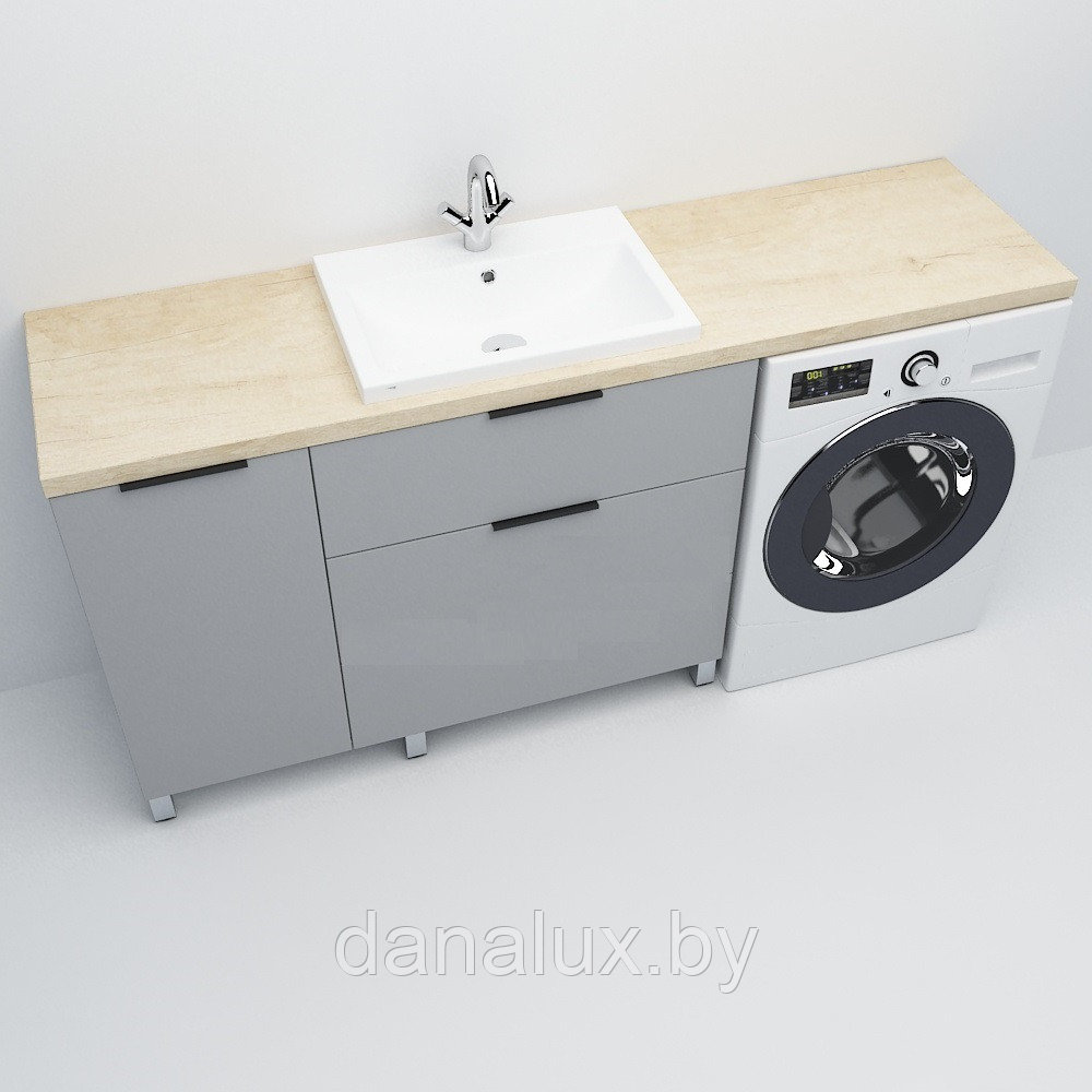 Тумба со столешницей Дана Венеция Топ 190 напольная с корзиной (оникс серый) ящики справа (под стиральную