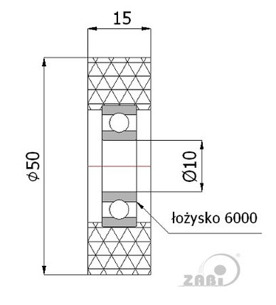 Ролик полиуретановый на подшипнике RP-50-15/10  (PL) ZABI, фото 2