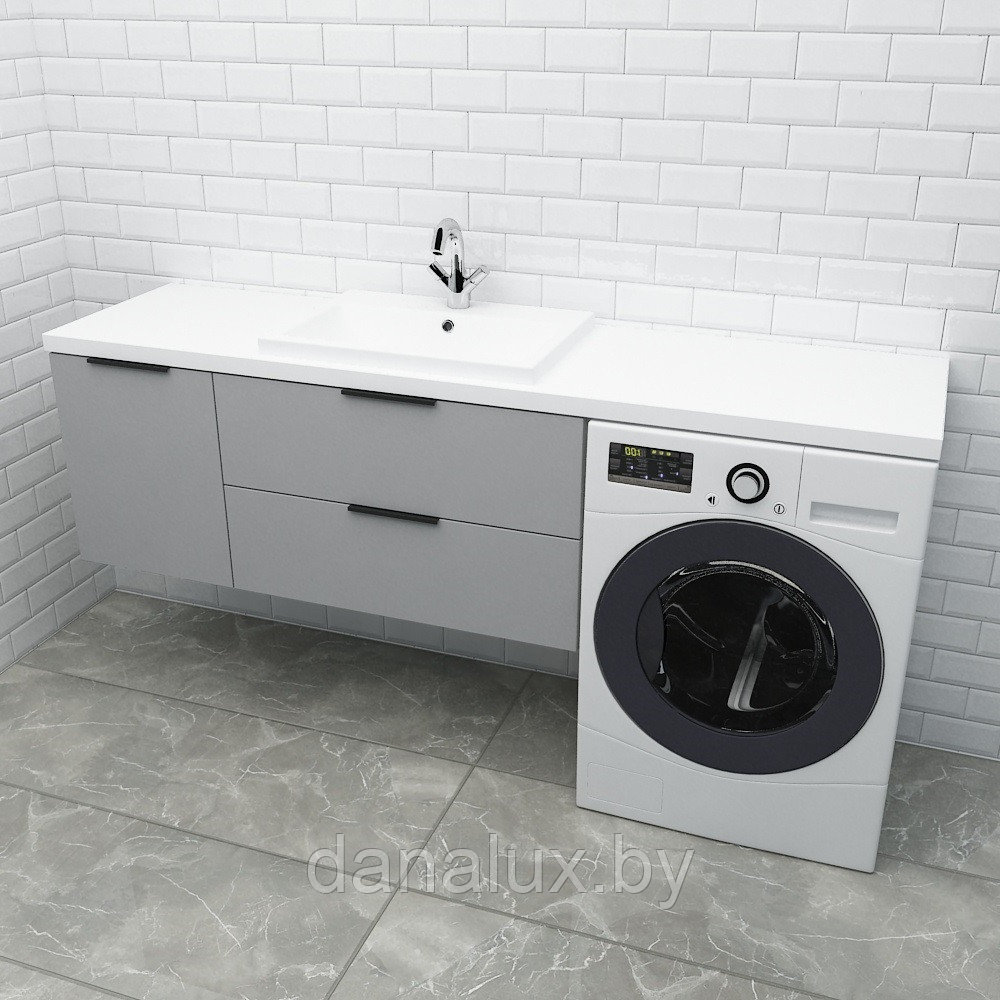 Тумба со столешницей Дана Венеция Топ 200 подвесная на 2 ящика (оникс серый) ящики справа (под стиральную