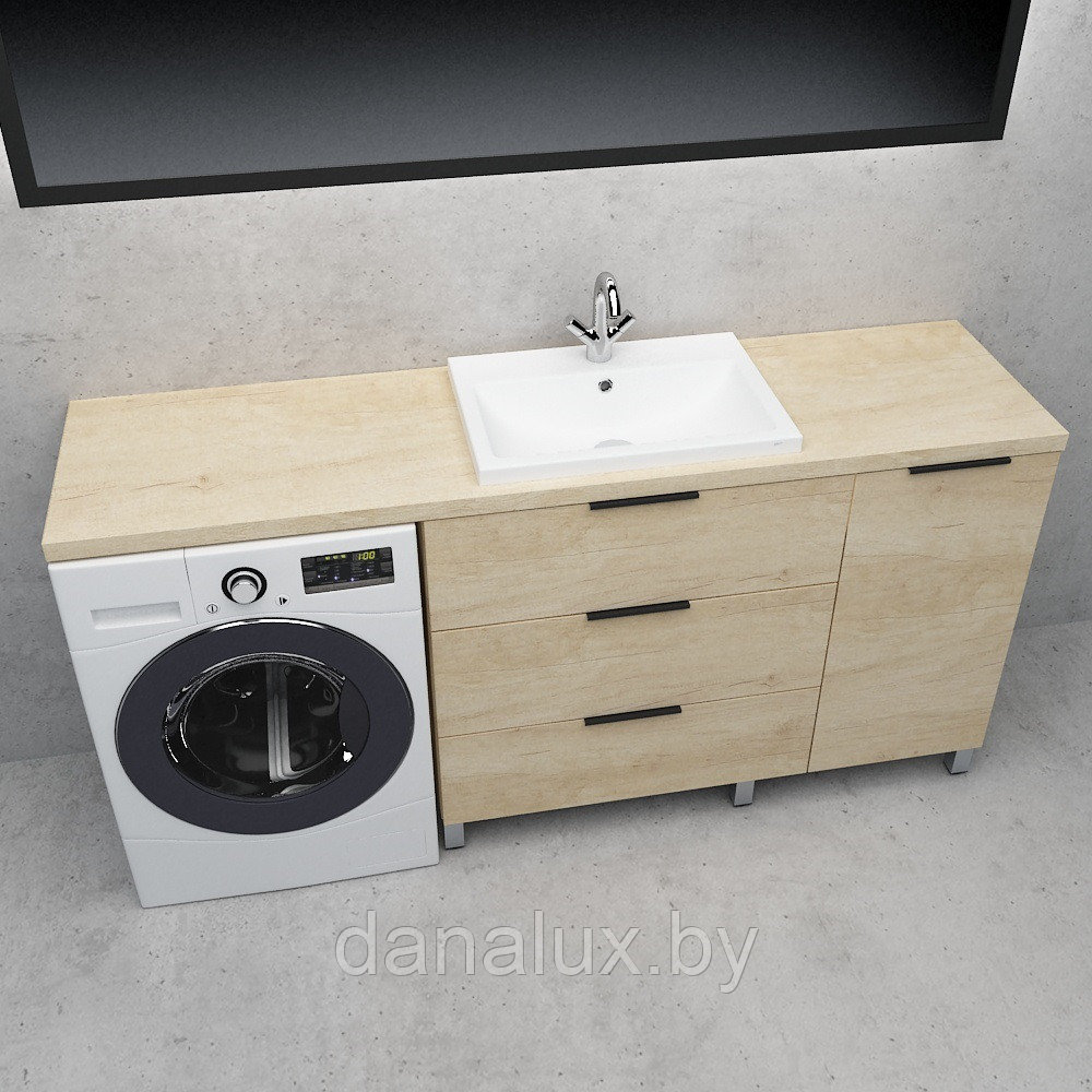 Тумба со столешницей Дана Венеция Топ 160 напольная на 3 ящика (дуб) ящики слева (под стиральную машину)