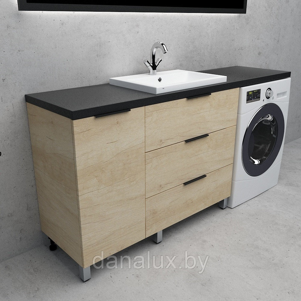 Тумба со столешницей Дана Венеция Топ 180 напольная на 3 ящика (дуб) ящики справа (под стиральную машину)