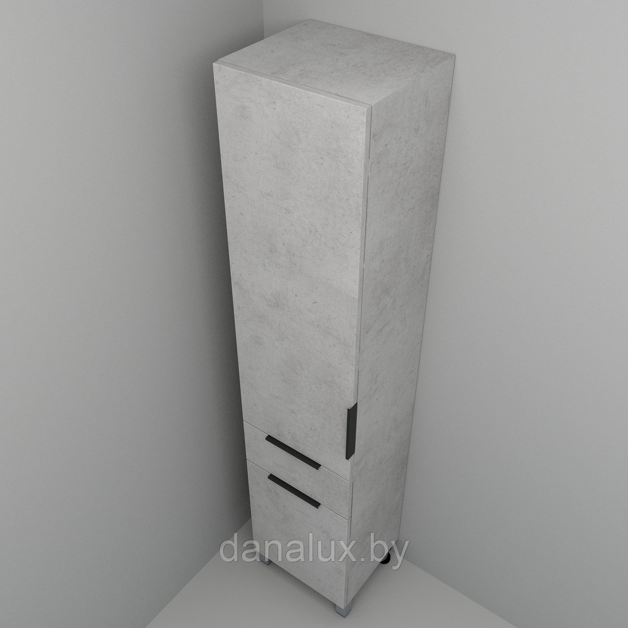 Шкаф-пенал Дана Каскад 40 напольный с корзиной (бетон чикаго) левый - фото 1 - id-p181976868