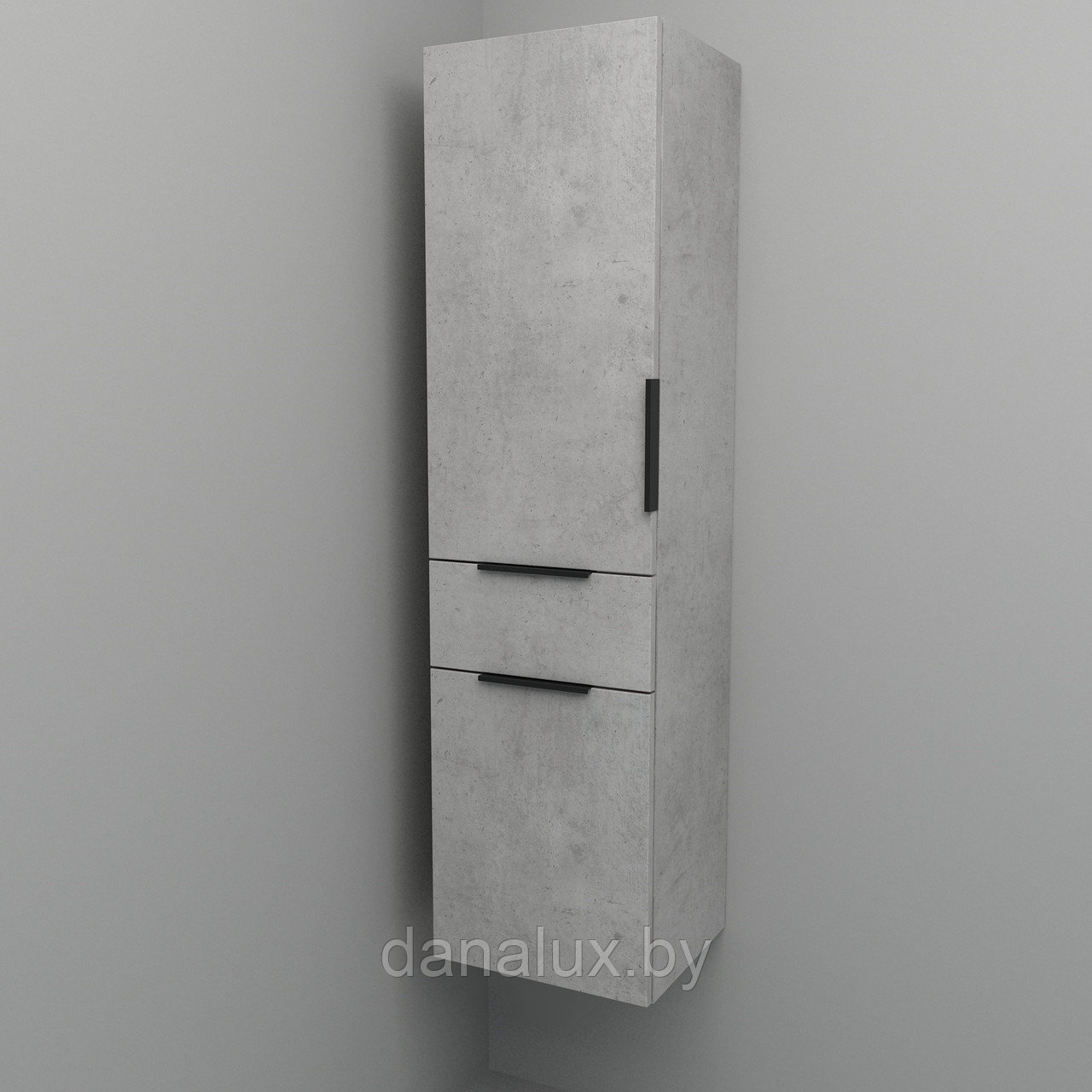 Шкаф-пенал Дана Каскад 35 подвесной с корзиной (бетон чикаго) левый - фото 1 - id-p181976873